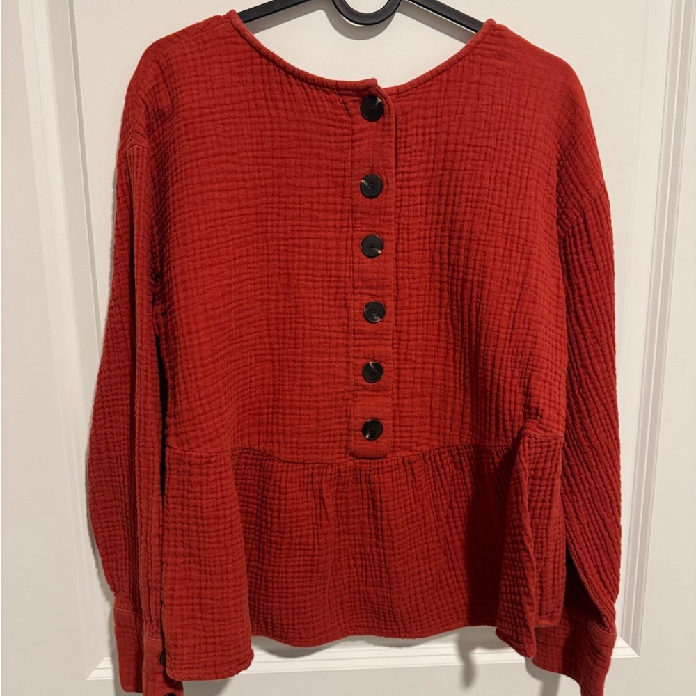 Madewell Brick Red 100% Cotton Blouse with Buttons